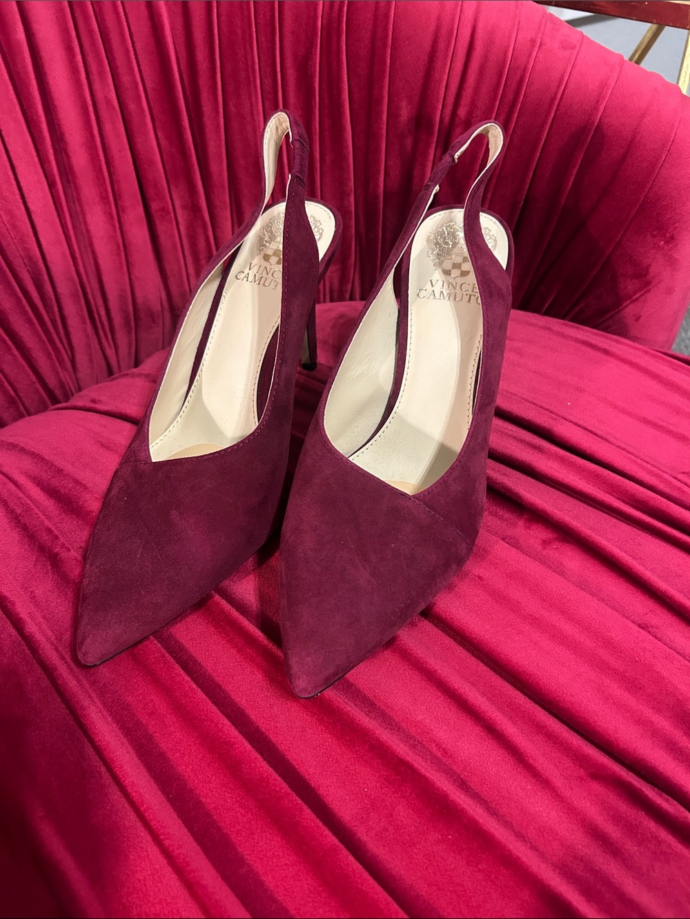 Vince Camuto Wine Suede Slingback Pointed Pumps